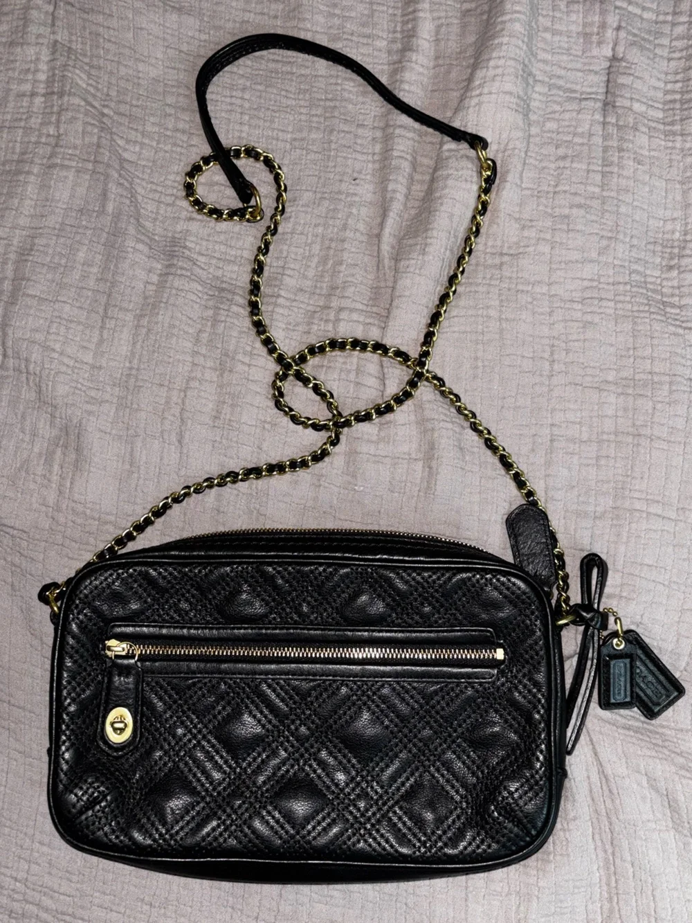 Coach Black Quilted Crossbody with Gold Chain Strap